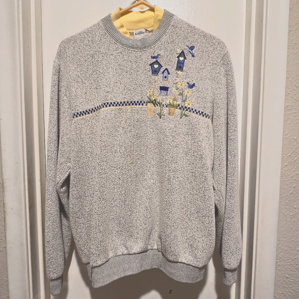 Bon Worth S Small Sweater with birds and birdhouses